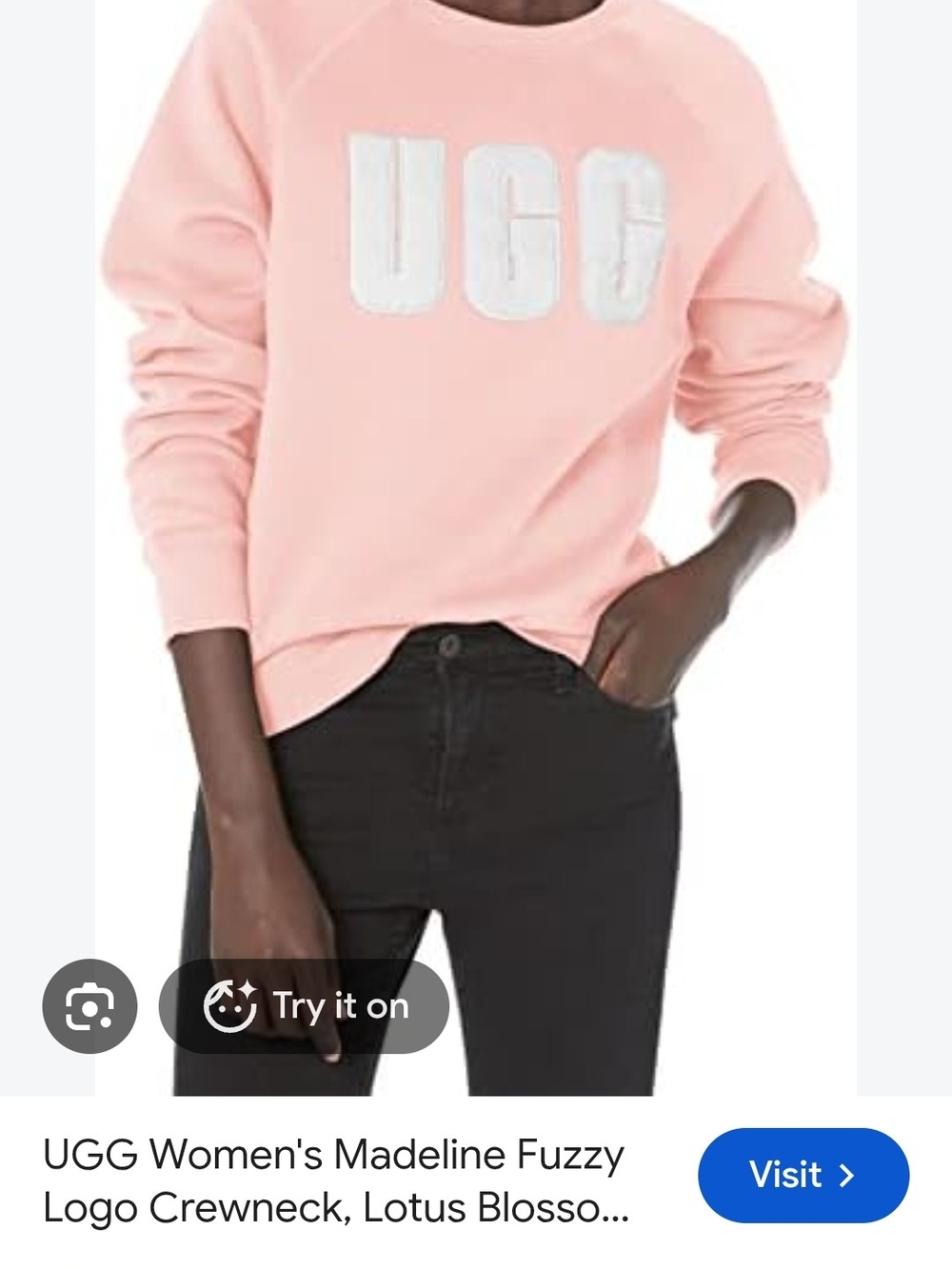UGG  Madeline Fuzzy Logo Crewneck Sweatshirt - Light Pink with White Logo M